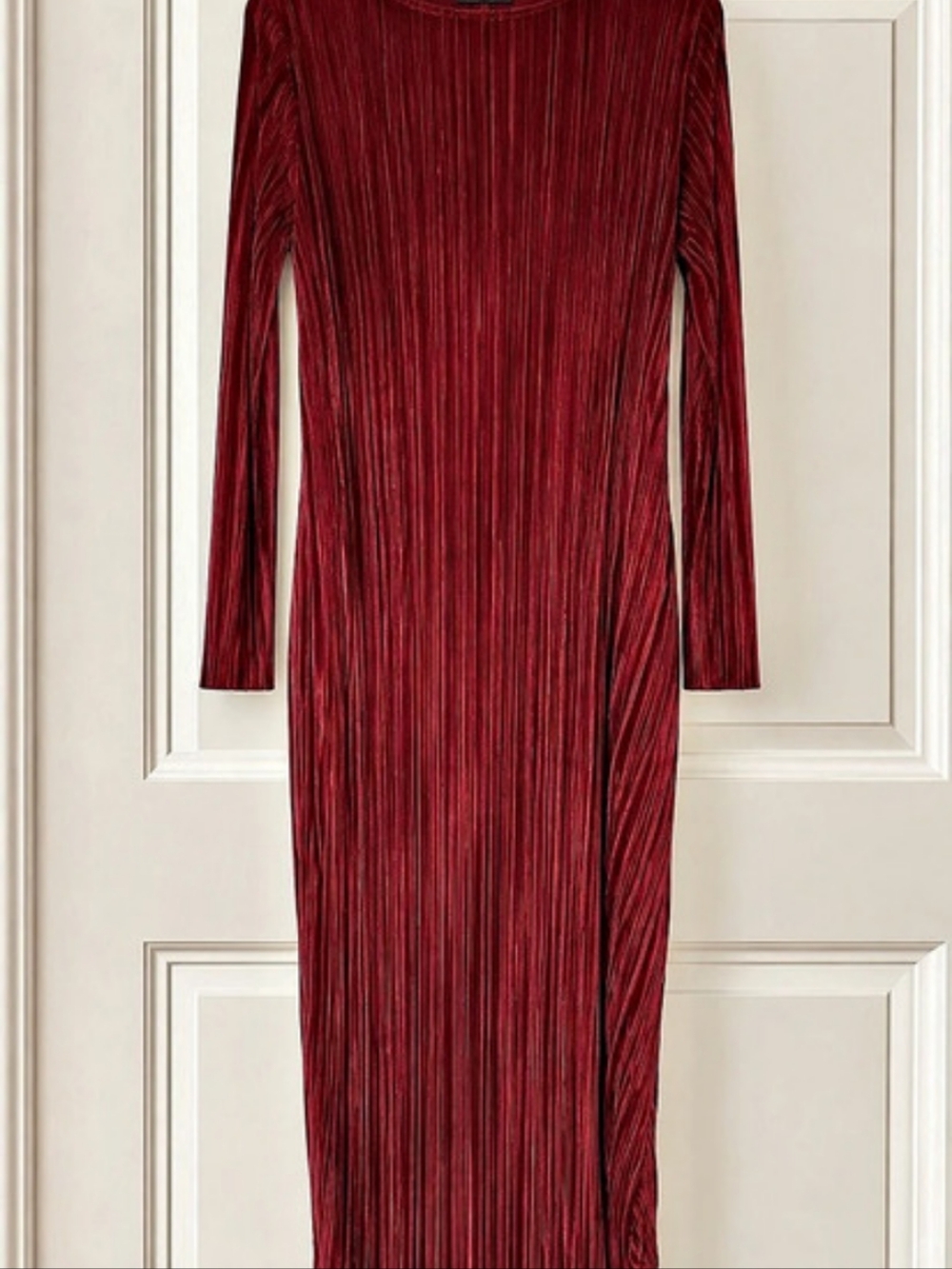Zara Pleated Midi Dress Burgundy